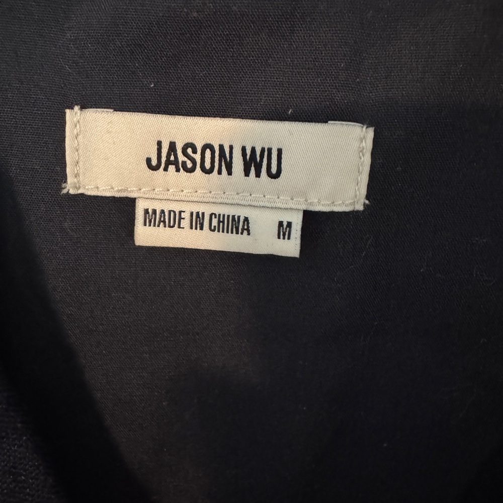 Jason Wu Navy Linen & Plaid Mixed Media Double Breasted Cropped Blazer M - Picture 6 of 8